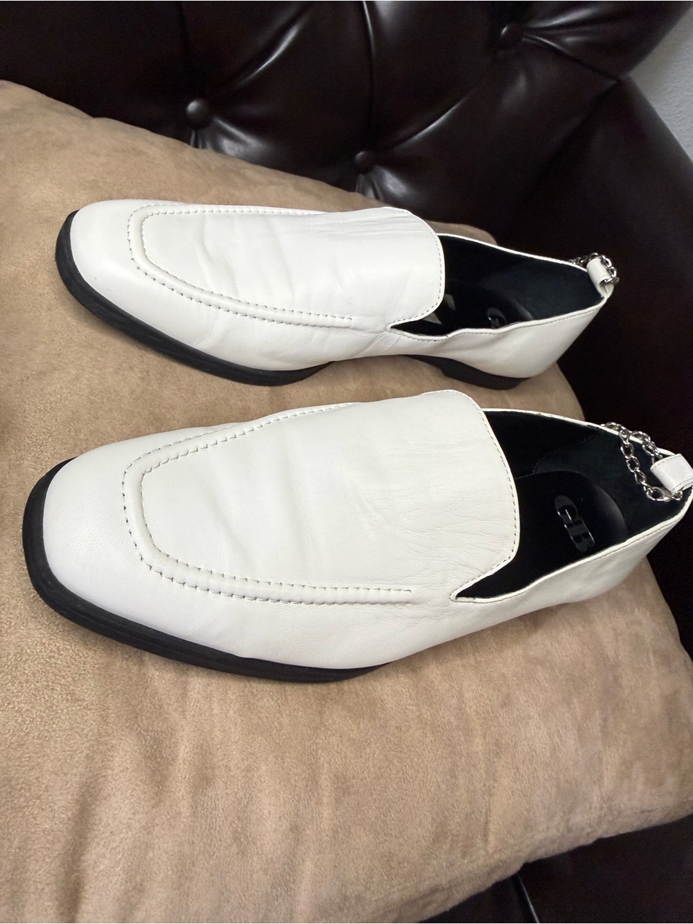 Giann Bini Flip Side White Leather Flat Loafer Shoes Size 10M